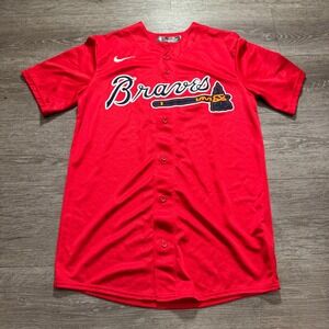 Nike Atlanta Braves Baseball Jersey Mens Small Red Polyester #8 Button Youth